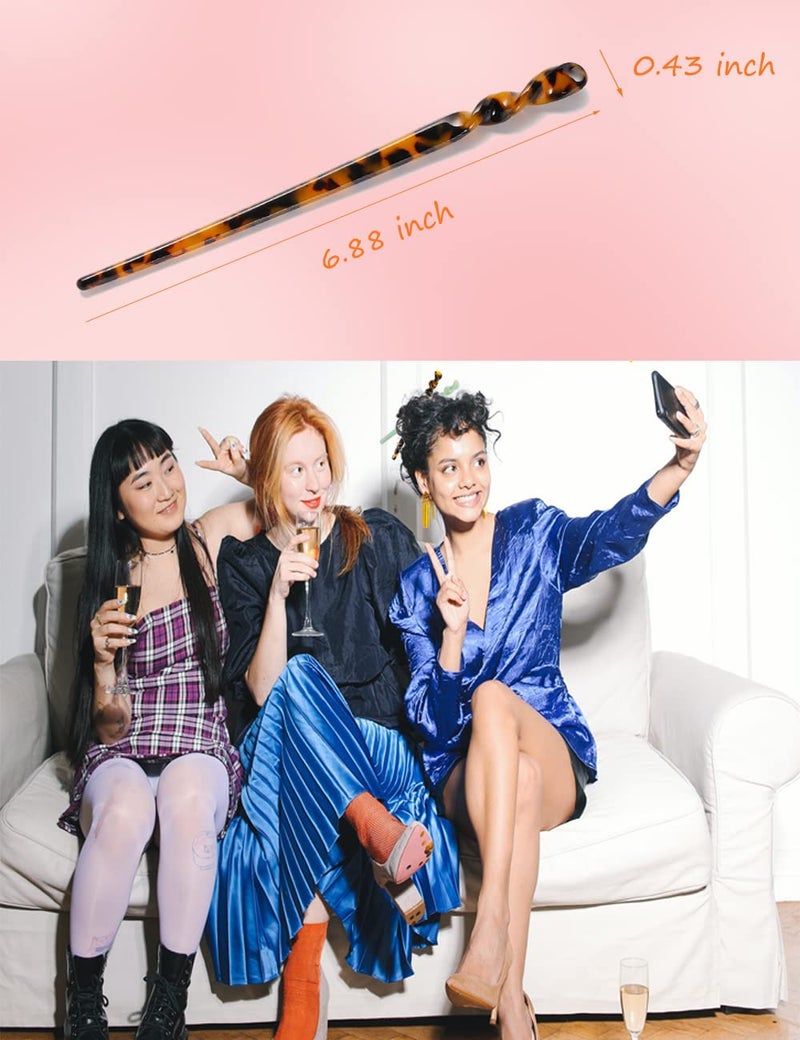 Olawyrae 12 Pieces Acetate Hair Sticks Tortoise Shell Hairpin Leopard Shell Hair Pins Chinese Hair Sticks for buns Hair Styling Accessories Hair Chopsticks for Women Girls,12 Style Not Repeating Pattern - Image 3
