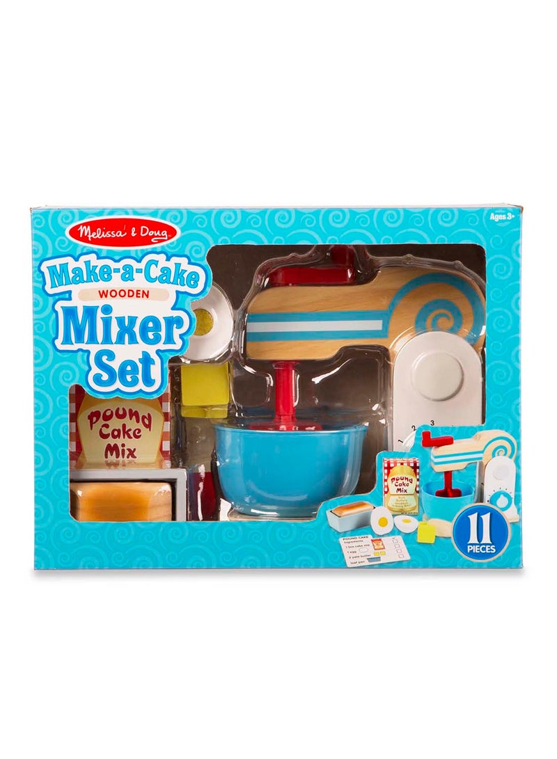 Melissa & Doug Wooden Make-a-Cake Mixer Set 11 Piece - Play Food and Kitchen Accessories Kitchen Playset Accessories, Pretend Play Kitchen Toys For Kids Ages 3+ - Image 1