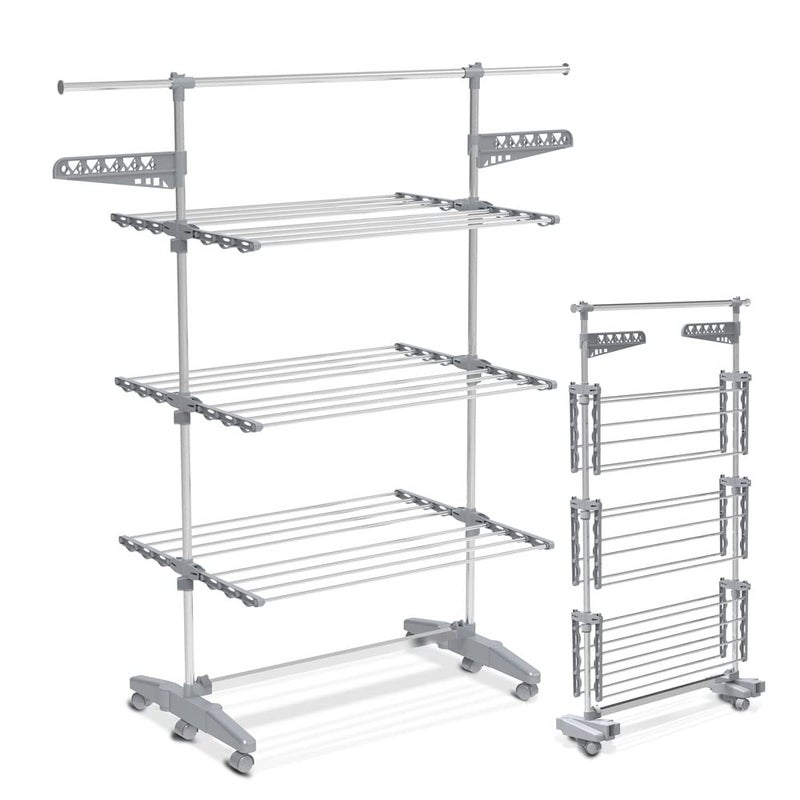 VOUNOT Large 3 Tier Clothes Airer Laundry Drying Rack Foldable Stainless Steel Clothes Horse for Indoor Outdoor