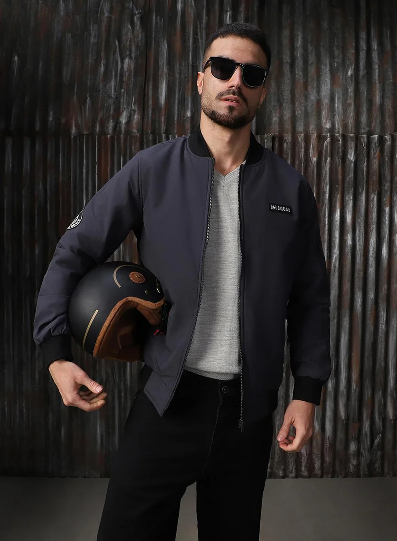 Men's Charcoal 100% Polyester Printed Relaxed Fit Jacket