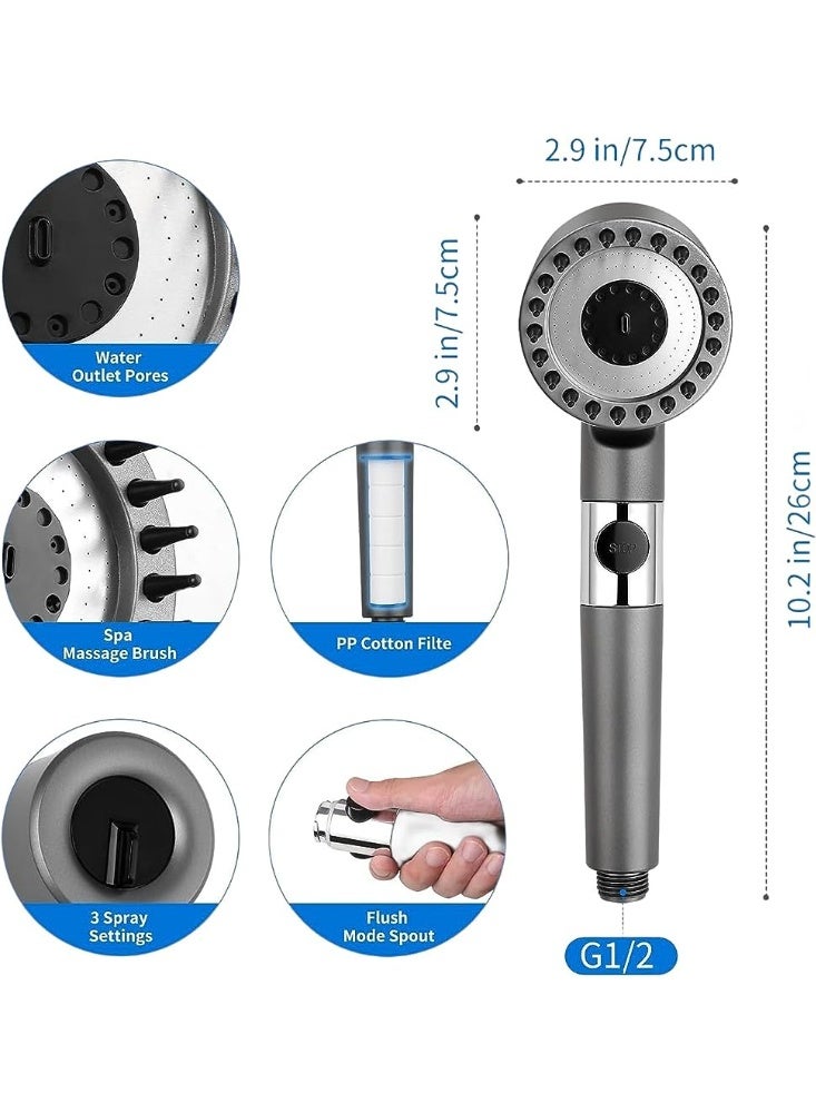 NAMA High Pressure Shower Head, 3 Modes Adjustable Shower Head, Anti-Limescale Massage Shower Head With Water Stop, Water-Saving Shower Head - Image 2