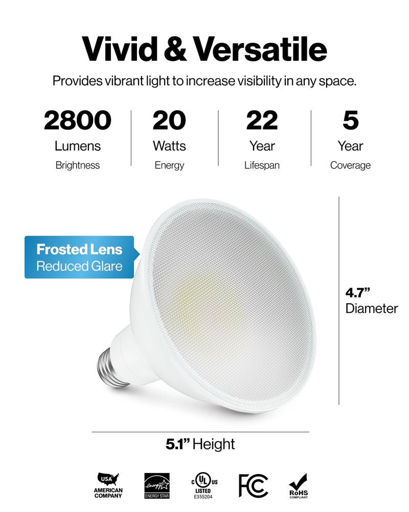 Sunco Lighting Sunco PAR38 LED Outdoor Flood Light Bulb, Exterior Waterproof Spotlight Lighting, 2800 LM, 20W (250W Equivalent), 5000K Daylight, Dimmable, E26 Medium Base UL 2 Pack - Image 4