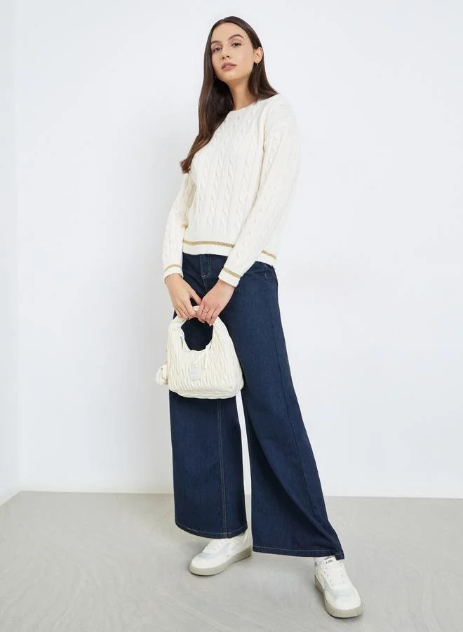 Take Two Solid Long Sleeve Cable Knitted Sweater