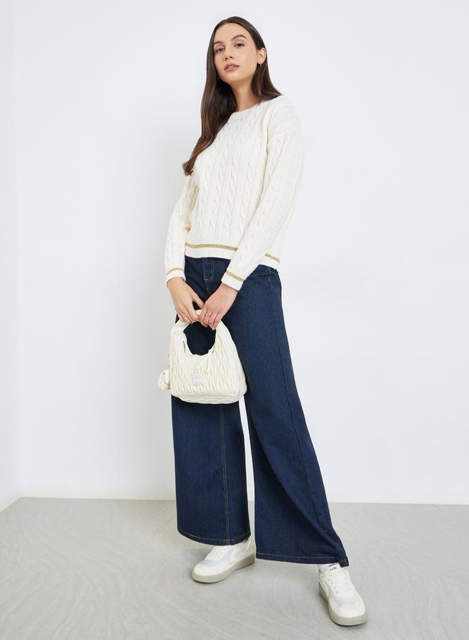 Take Two Solid Long Sleeve Cable Knitted Sweater - Image 2