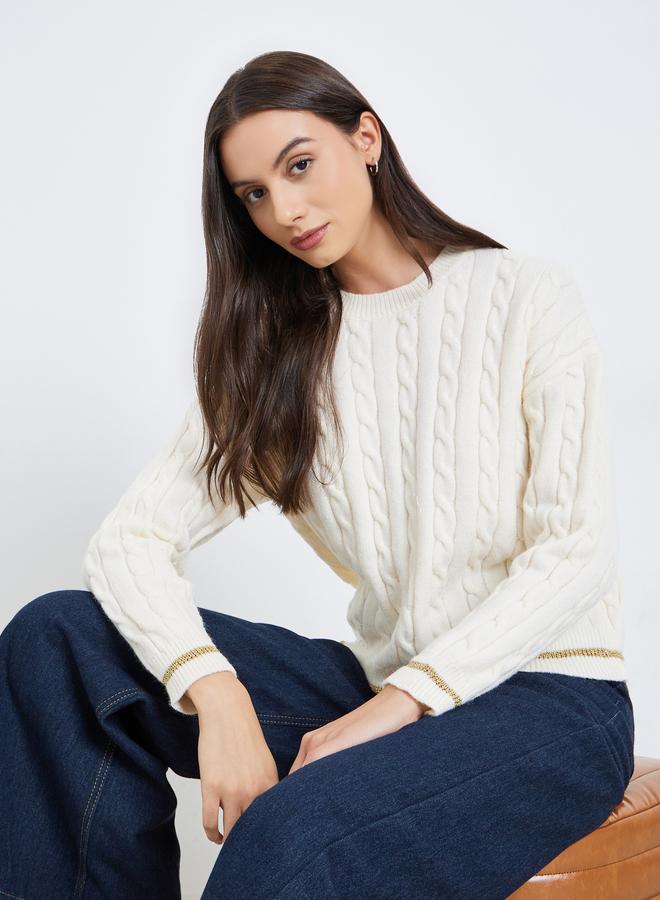 Take Two Solid Long Sleeve Cable Knitted Sweater - Image 1