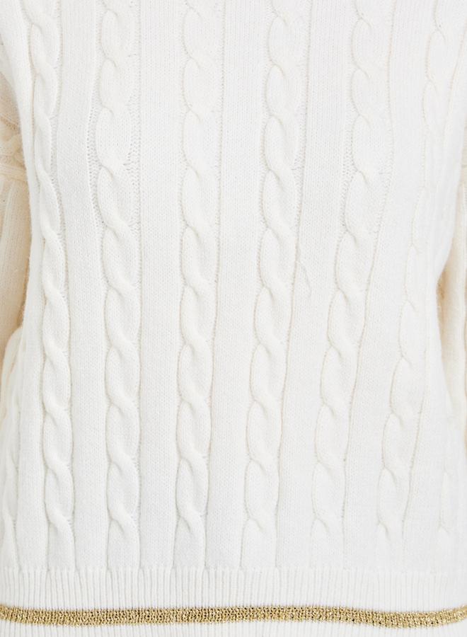 Take Two Solid Long Sleeve Cable Knitted Sweater - Image 3