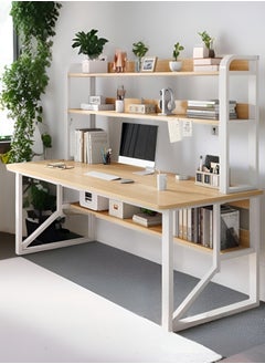 AIWANTO Desk with 2 Storage Shelves PC Multifunctional Home Office Modern Laptop Sturdy Shelves Simple Stylish Workstation Study Table 140x148x60cm Wood  - Image 1