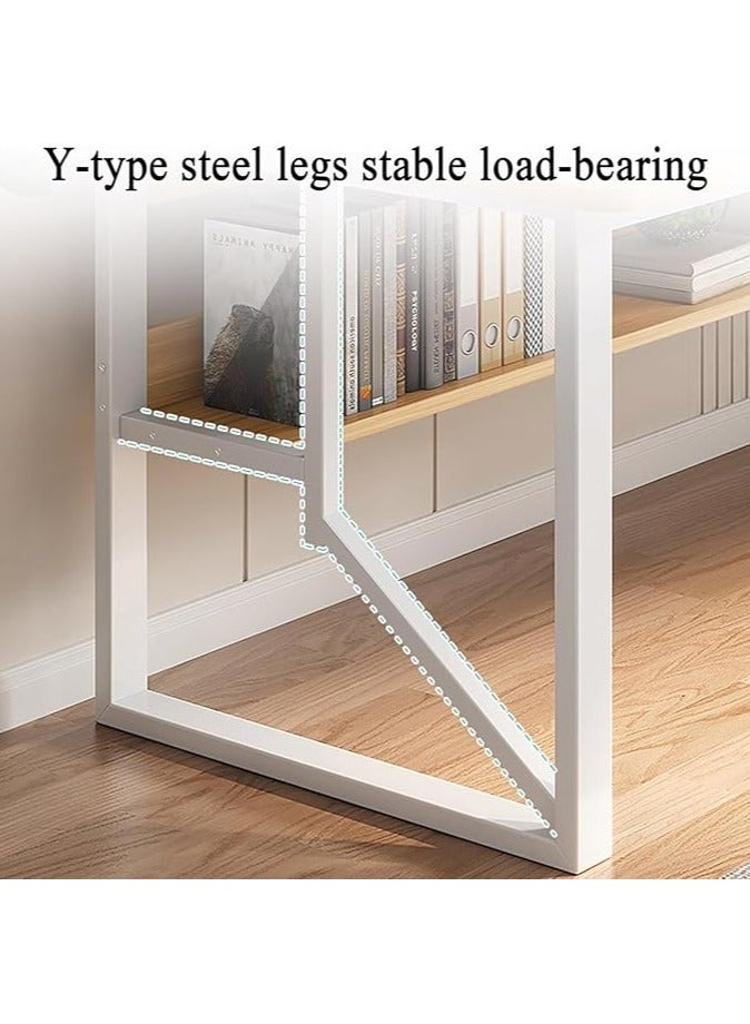 AIWANTO Heavy Duty Gaming Desk with 2 Storage Shelves PC Multifunctional Home Office Modern Laptop Sturdy Shelves Simple Stylish Workstation Study Table 140x148x60cm Wood - Image 3