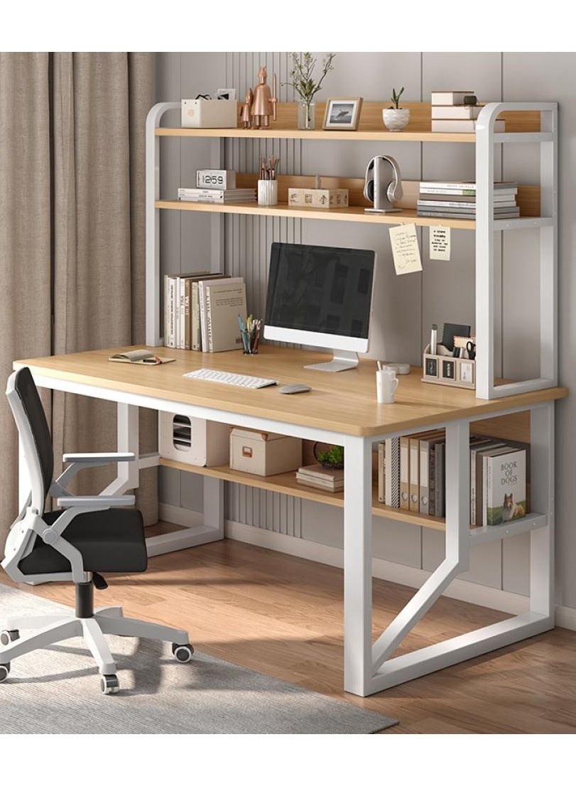Heavy Duty Gaming Desk with 2 Storage Shelves PC Multifunctional Home Office Modern Laptop Sturdy Shelves Simple Stylish Workstation Study Table 140x148x60cm Wood