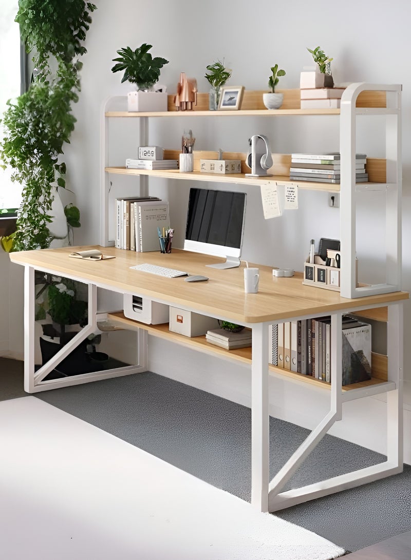 AIWANTO Heavy Duty Gaming Desk with 2 Storage Shelves PC Multifunctional Home Office Modern Laptop Sturdy Shelves Simple Stylish Workstation Study Table 140x148x60cm Wood - Image 2