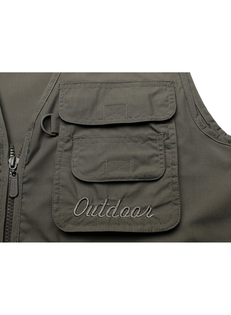 NIBEMINENT Zipper Pockets Cargo Vest, Men's Casual Outwear Zip Up Vest For Spring Summer Outdoor Fishing Photography - Image 4