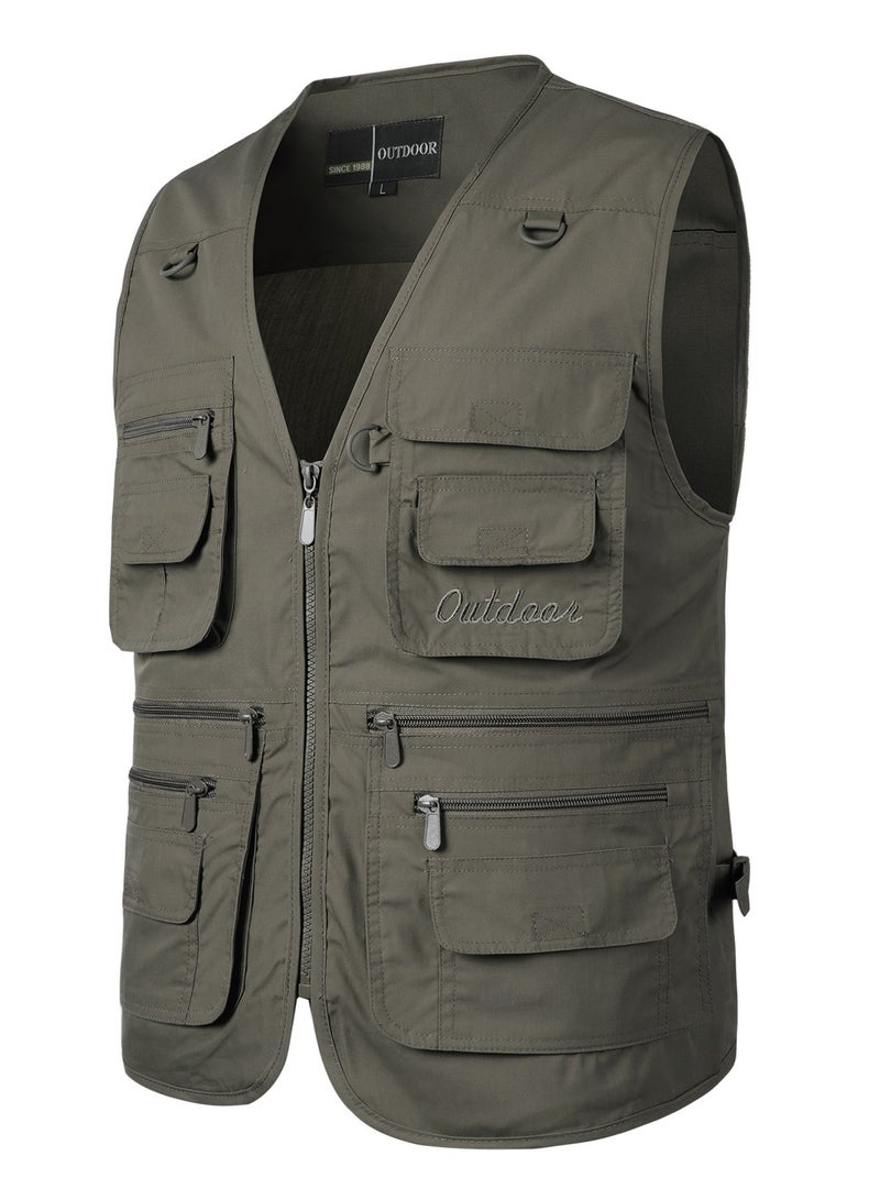 NIBEMINENT Zipper Pockets Cargo Vest, Men's Casual Outwear Zip Up Vest For Spring Summer Outdoor Fishing Photography - Image 3