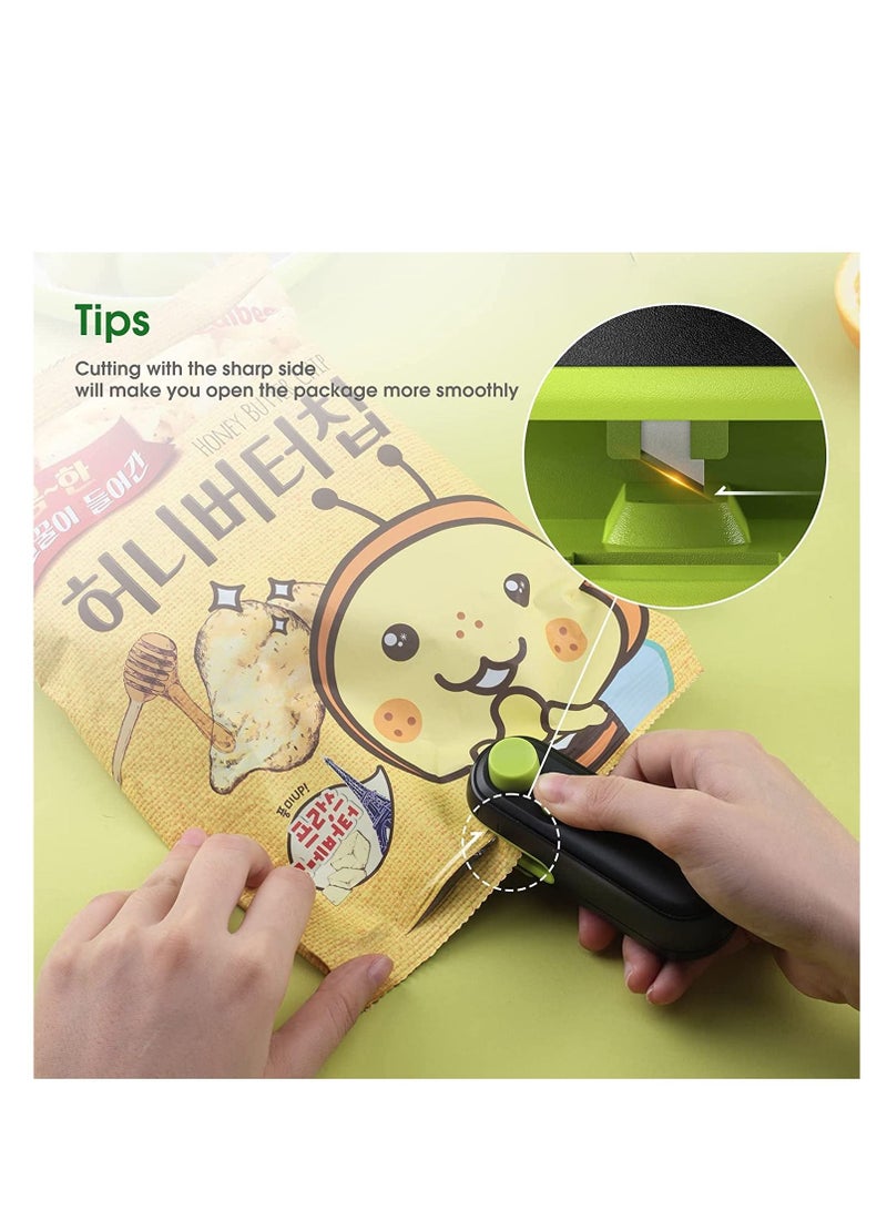 Mini Bag Sealer 2 in 1 Heat For Snacks Rechargeable Handheld Plastic Resealer, Vacuum Sealing Machine Portable Keep Food Chips Cookies Fresh Black Green - Image 5