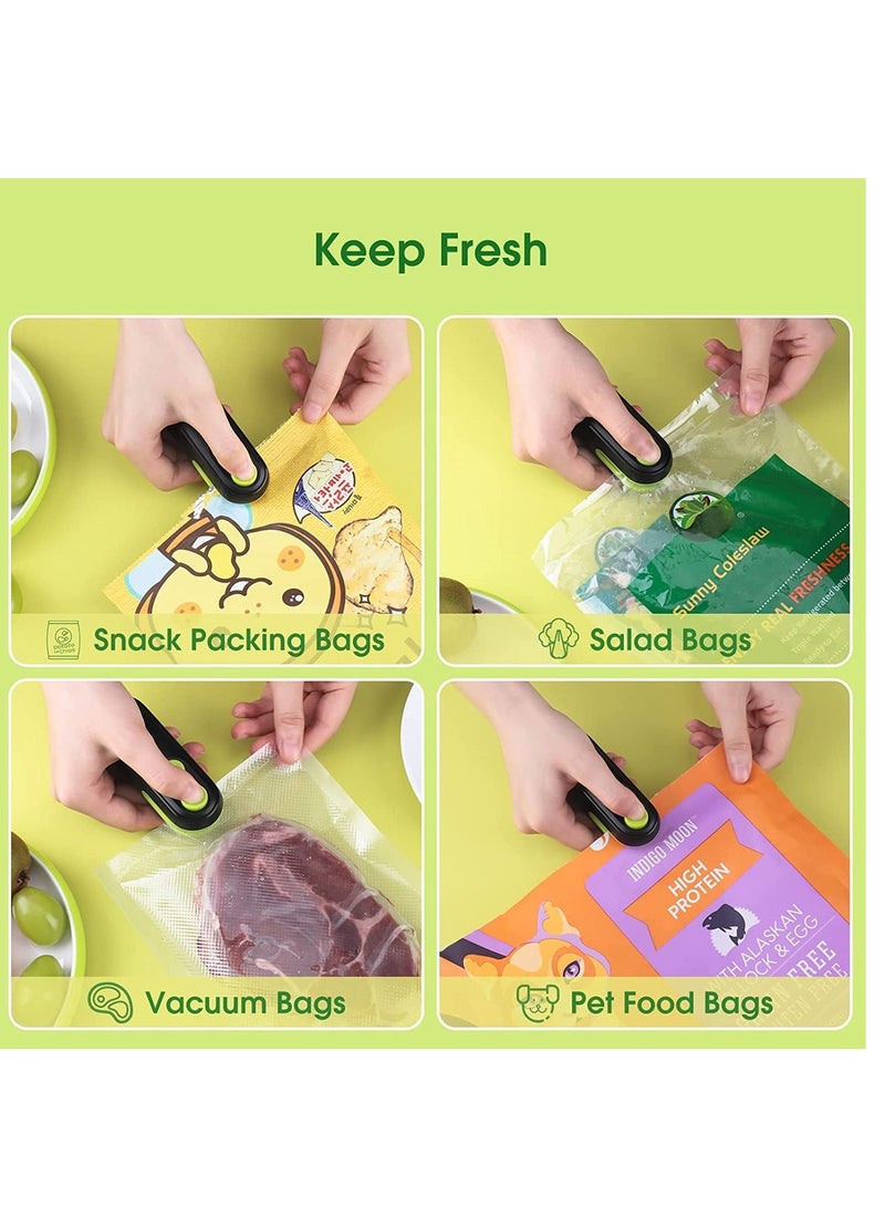 Mini Bag Sealer 2 in 1 Heat For Snacks Rechargeable Handheld Plastic Resealer, Vacuum Sealing Machine Portable Keep Food Chips Cookies Fresh Black Green - Image 3