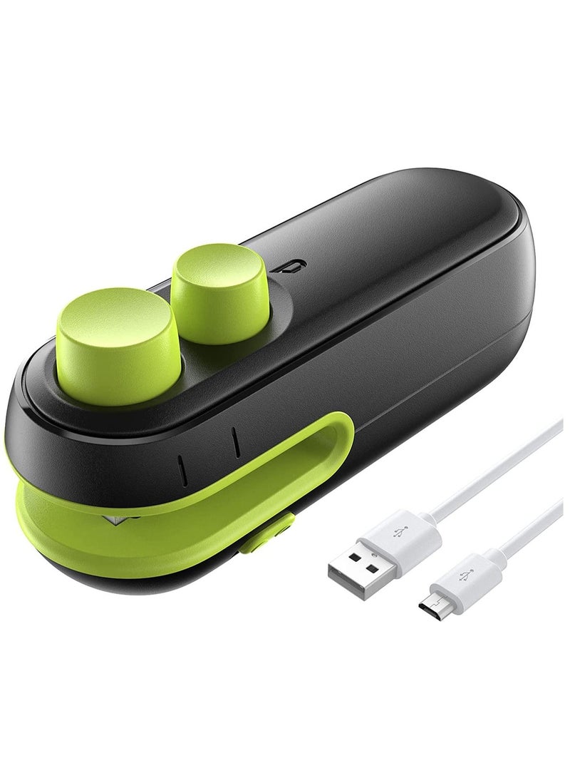 Mini Bag Sealer 2 in 1 Heat For Snacks Rechargeable Handheld Plastic Resealer, Vacuum Sealing Machine Portable Keep Food Chips Cookies Fresh Black Green - Image 1