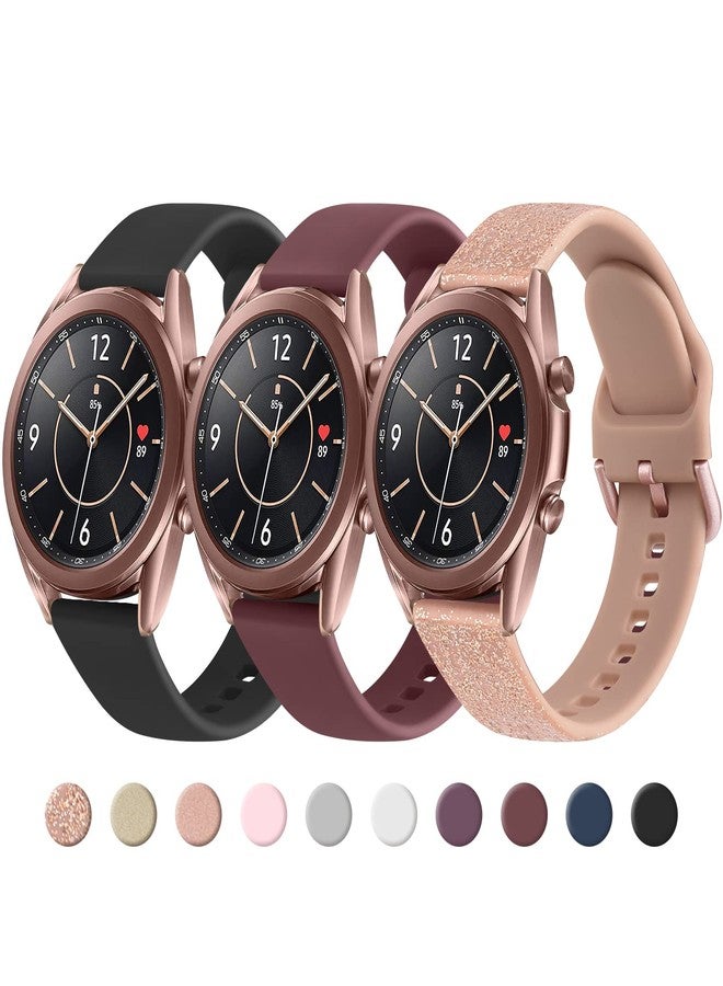 Meliya Band for Samsung Galaxy Watch 3 Bands 41mm Women Men, 20mm Soft TPU Sport Strap Replacement Band for Galaxy Watch 3 41mm (Black+WineRed+Glistening Rose Gold) - Image 1