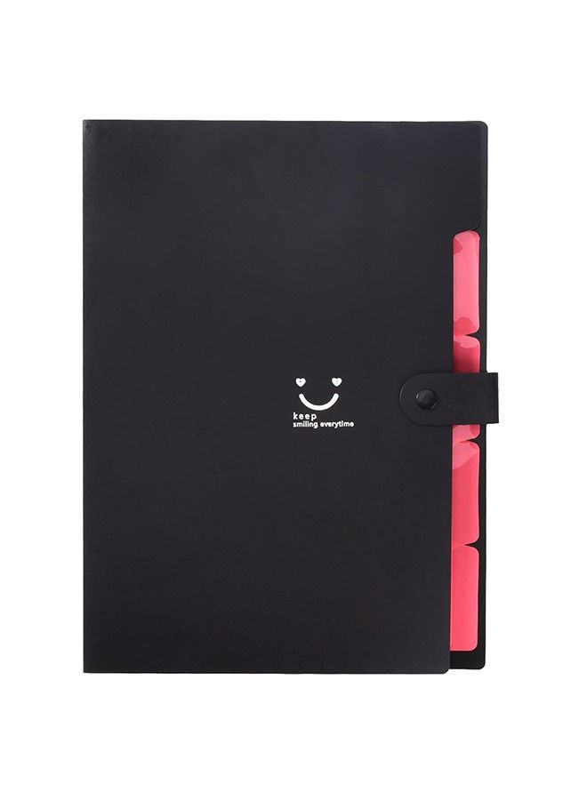 A4 Paper Expanding File Folder 5 Pockets Cute Folders Black - Image 1