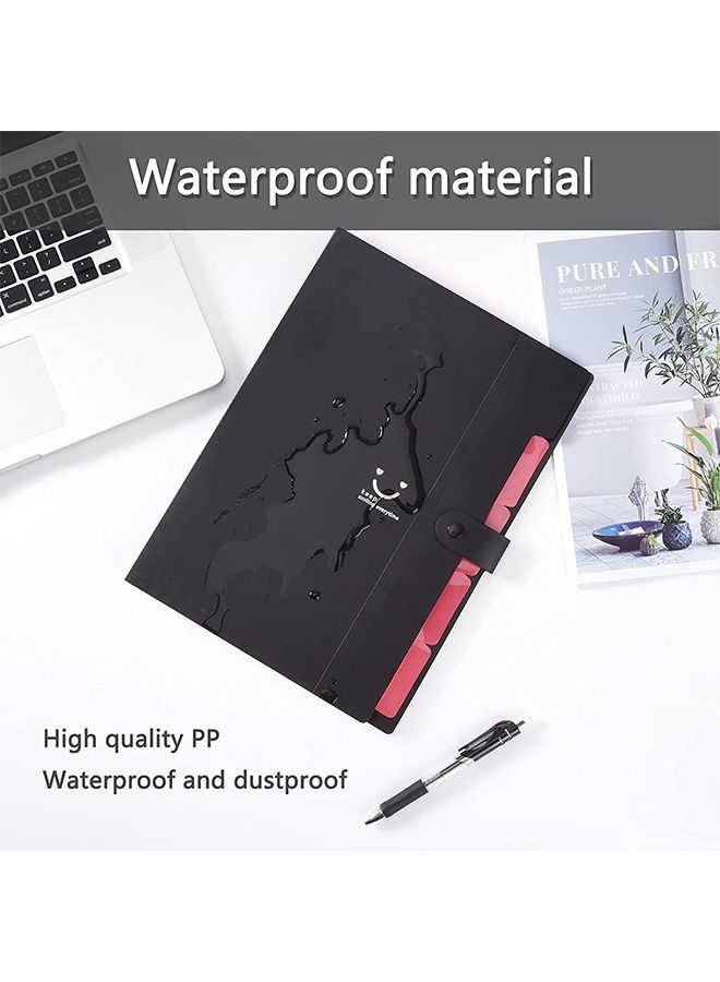 A4 Paper Expanding File Folder 5 Pockets Cute Folders Black - Image 4