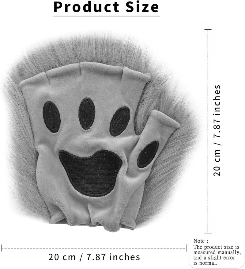 HAOAN Wolf Paw Gloves Faux Fur Cat Fingerless Mittens Winter Warm Cosplay Halloween Fancy Party Costume Accessories - Image 3