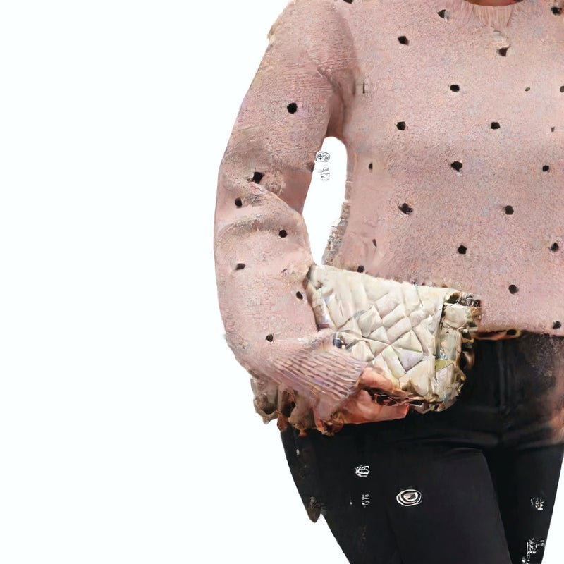 بلوفر نسائي بياقة مستديرة وأكمام طويلة، بتصميم منقوش بنقاط البولكا بنسيج الجاكار - Image 4