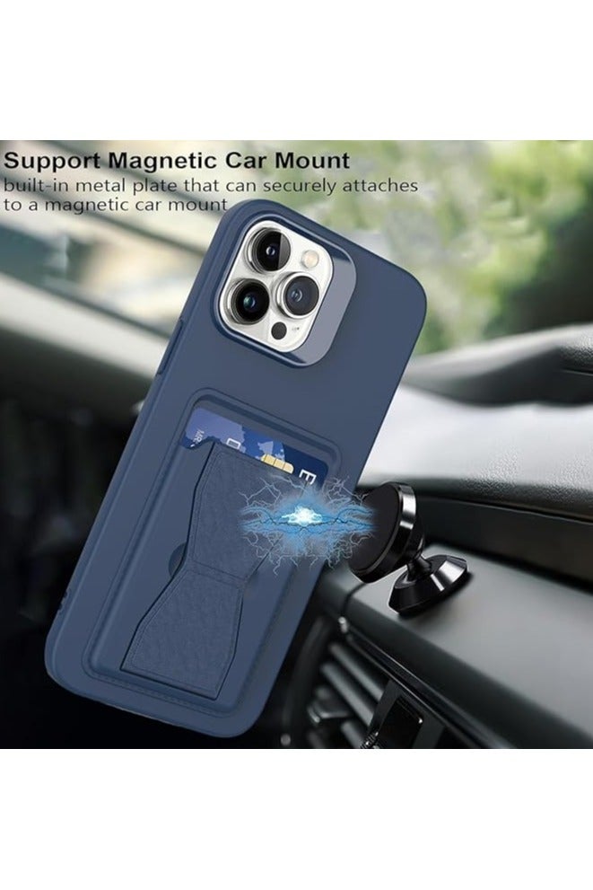 جراب لهاتف iPhone 16 Pro Max مع حامل بطاقات مغناطيسي، متوافق مع حامل السيارة المغناطيسي، جراب محفظة نحيف مقاوم للصدمات مصنوع من جلد TPU الناعم للرجال والنساء (أزرق، iPhone 16 Pro Max) - Image 3