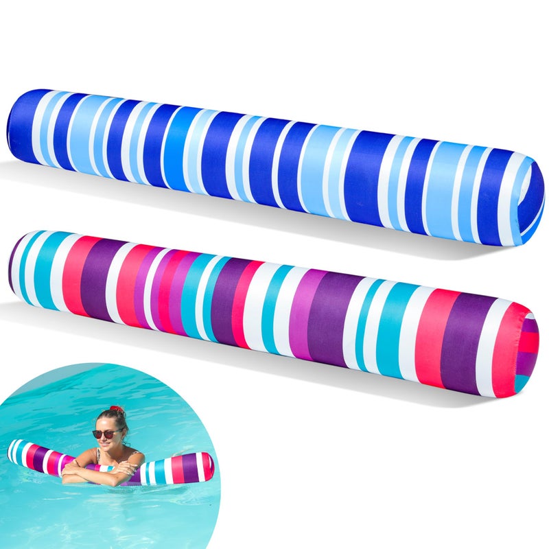 FindUWill 2 Pack Inflatable Swim Pool Noodles Pool Noodles Floats for Adults Soft Fabric Covered Large Swim Noodles for Lake Beach Blue Purple - Image 2