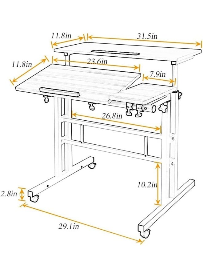 SKY-TOUCH مكتب متحرك قائم، قابل لتعديل الارتفاع للجلوس والوقوف، لابتوب كمبيوتر لوحي، مكتب منزلي مع عجلات لمحطة عمل الكمبيوتر، الأسود - Image 3