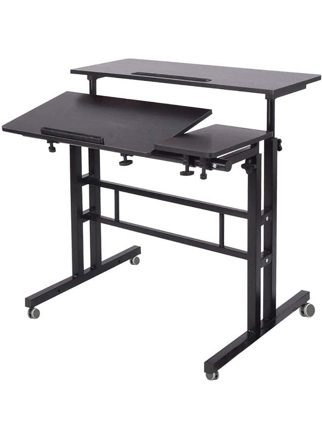 SKY-TOUCH مكتب متحرك قائم، قابل لتعديل الارتفاع للجلوس والوقوف، لابتوب كمبيوتر لوحي، مكتب منزلي مع عجلات لمحطة عمل الكمبيوتر، الأسود - Image 1