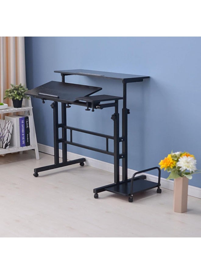 SKY-TOUCH مكتب متحرك قائم، قابل لتعديل الارتفاع للجلوس والوقوف، لابتوب كمبيوتر لوحي، مكتب منزلي مع عجلات لمحطة عمل الكمبيوتر، الأسود - Image 5