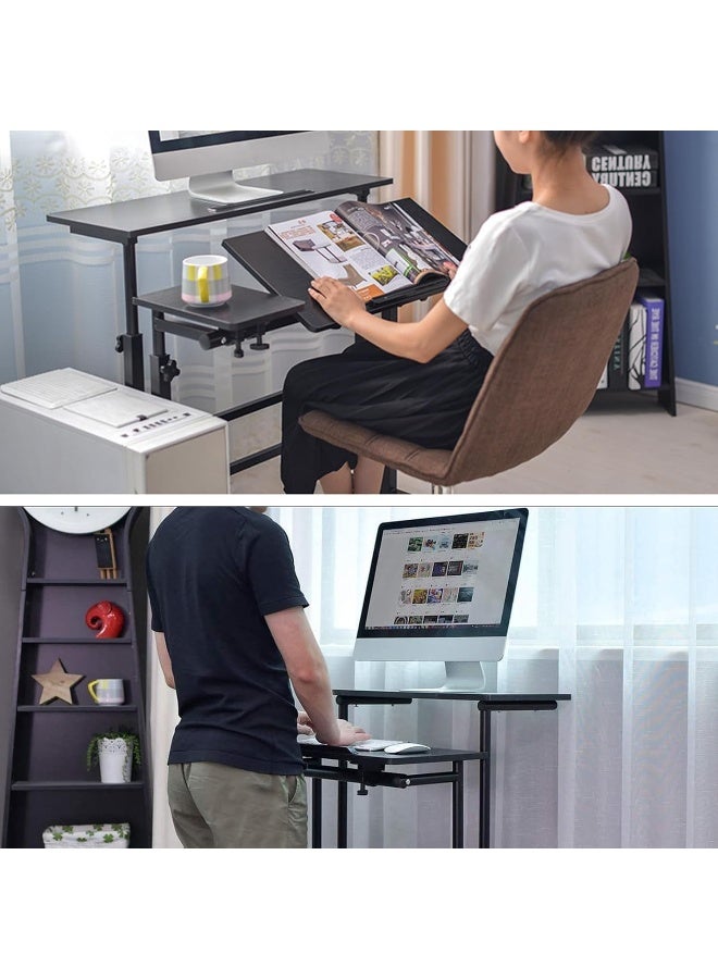 SKY-TOUCH مكتب متحرك قائم، قابل لتعديل الارتفاع للجلوس والوقوف، لابتوب كمبيوتر لوحي، مكتب منزلي مع عجلات لمحطة عمل الكمبيوتر، الأسود - Image 4