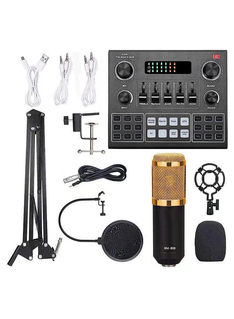 Multifunctional Live V9 Sound Card and BM800 Suspension Microphone Kit Broadcasting Condenser Microphone Set Intelligent Webcast Live Sound Card for Computers and Mobile - Image 1