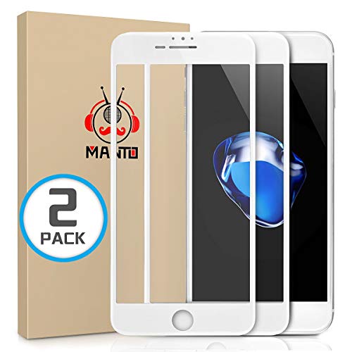 MANTO Screen Protector for iPhone 8 Plus, iPhone 7 Plus, iPhone 6S Plus, iPhone 6 Plus 5.5 Inch Full Coverage Tempered Glass Film Edge to Edge Protection 2-Pack, White - Image 1