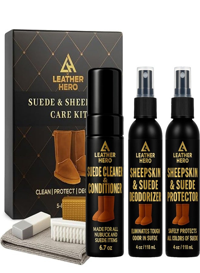 Leather Hero Suede & Sheepskin Care Kit - 7-Piece Cleaner & Conditioner, Protector, and Deodorizer with Brushes & Eraser - Compatible with UGG Boots & Slippers - Complete Cleaning Kit for Suede Shoes - Image 1