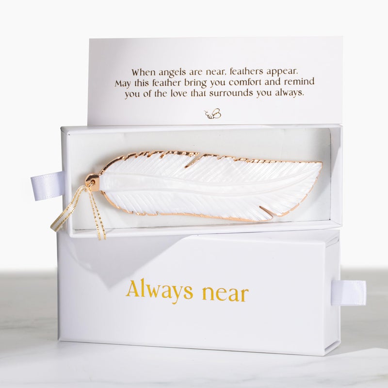 HandCarved Angels Feather Memorial Ornament  Elegant Sympathy Gifts for Loss of Loved Ones  Remembrance Gift for Loss of Mother Father Pet or Miscarriage  Includes Gift Box 1 No Charm