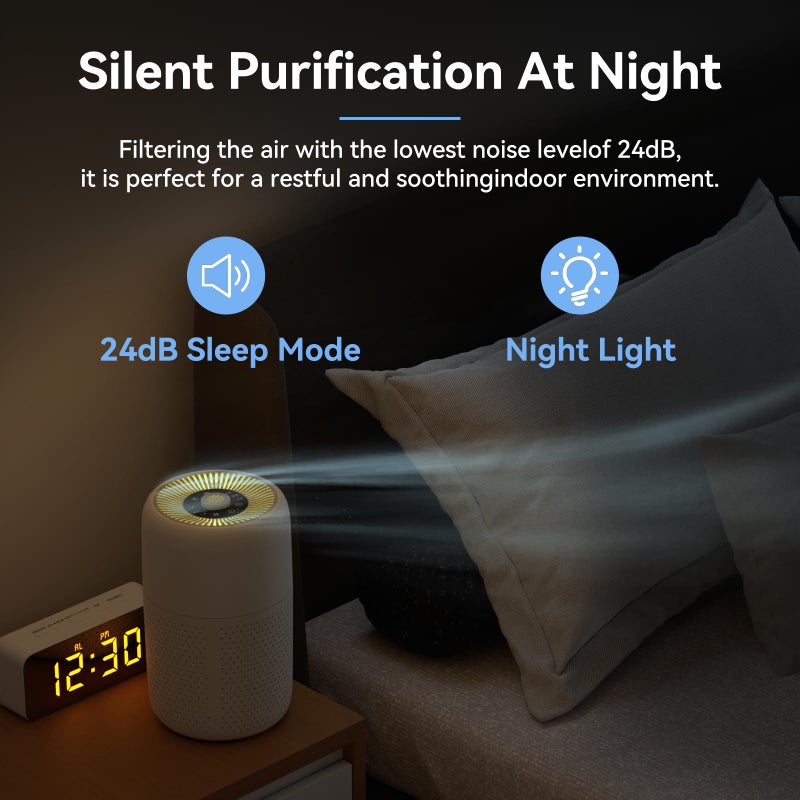 YARIKI 2 Pack YARIKI Air Purifiers for Bedroom Home with Aromatherapy Function,Small Air Purifier with Nightlight Speed Control,24dB Low Noise for Better Sleep,For Pet Room Dorm Kitchen,P60 (White) - Image 3