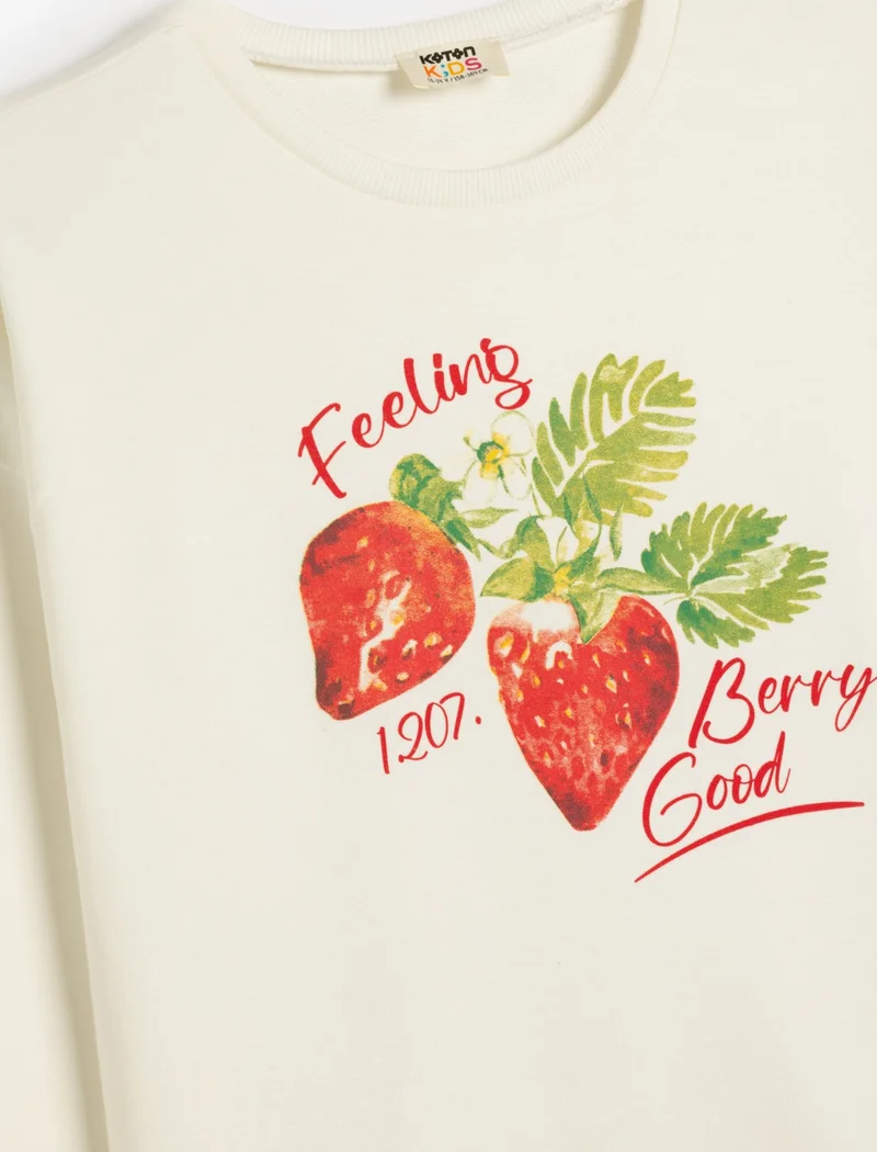 كوتون Sweatshirt Strawberry Printed Long Sleeve Crew Neck Cotton