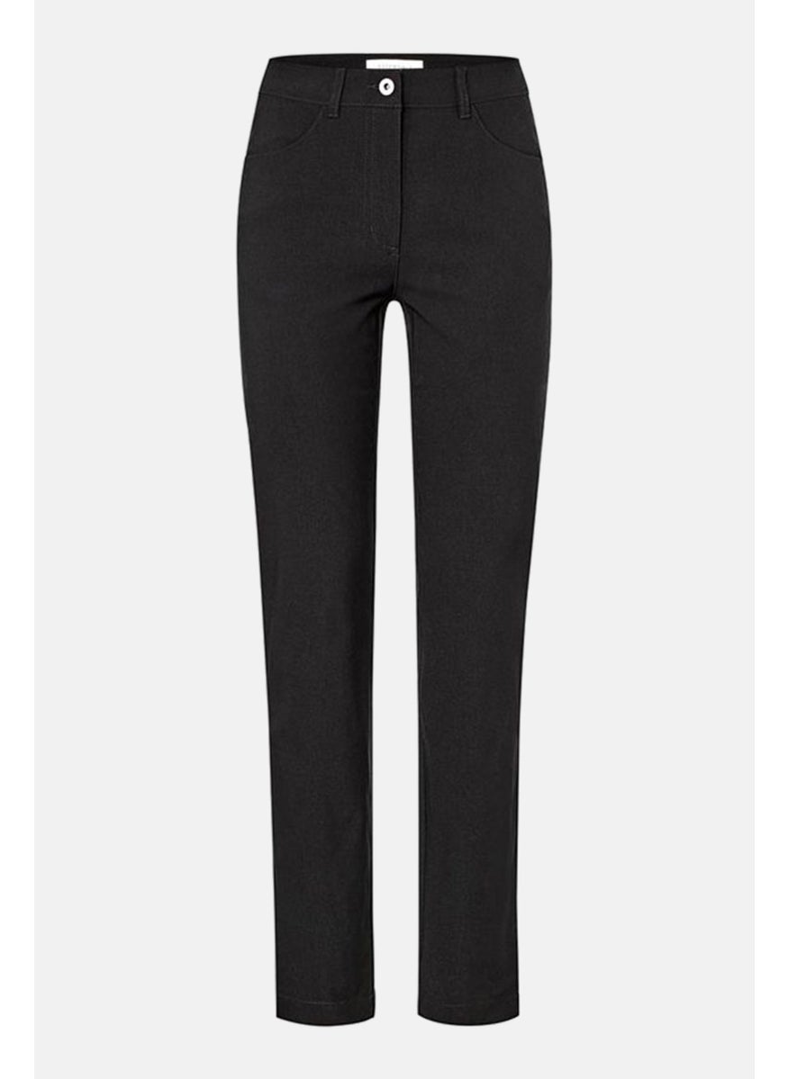 Tchibo Women Regular Fit Solid Stretchable Straight Pants, Black  - Image 2