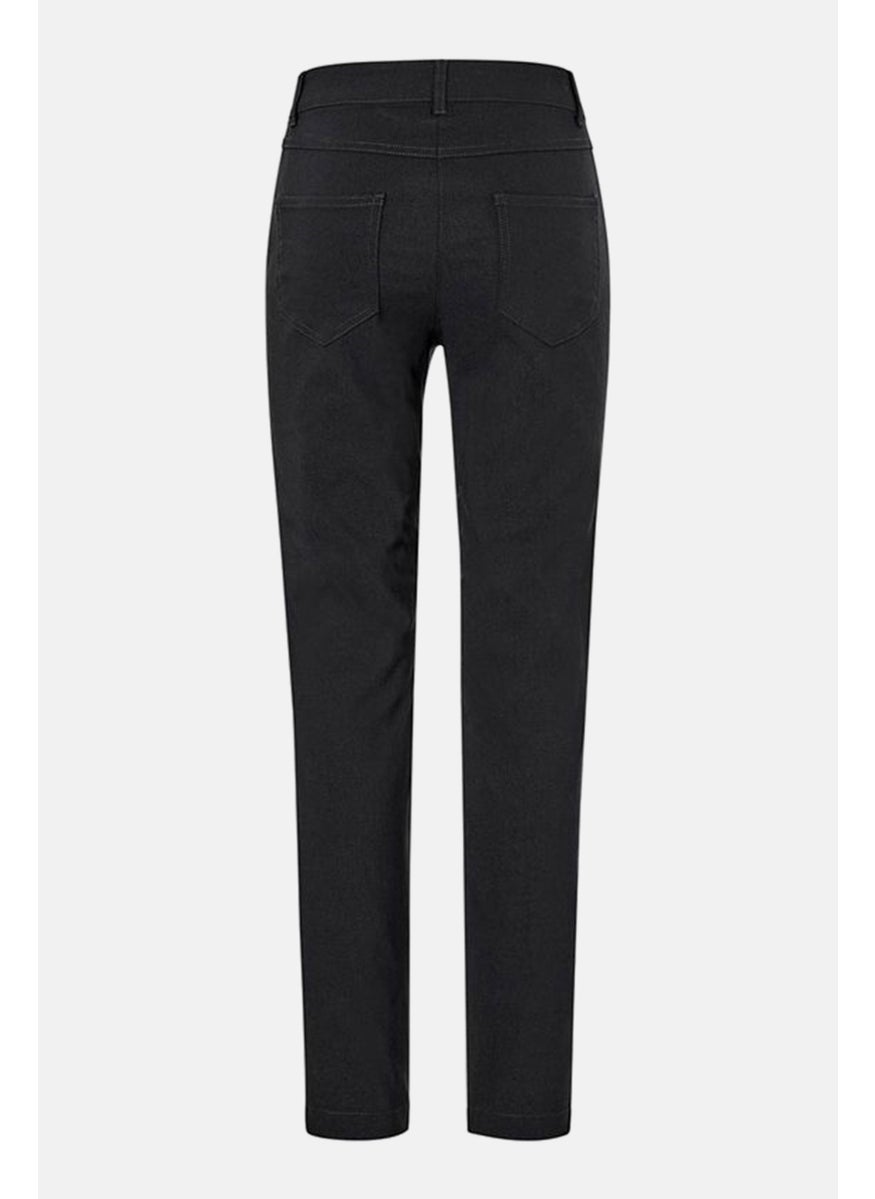 Tchibo Women Regular Fit Solid Stretchable Straight Pants, Black  - Image 3