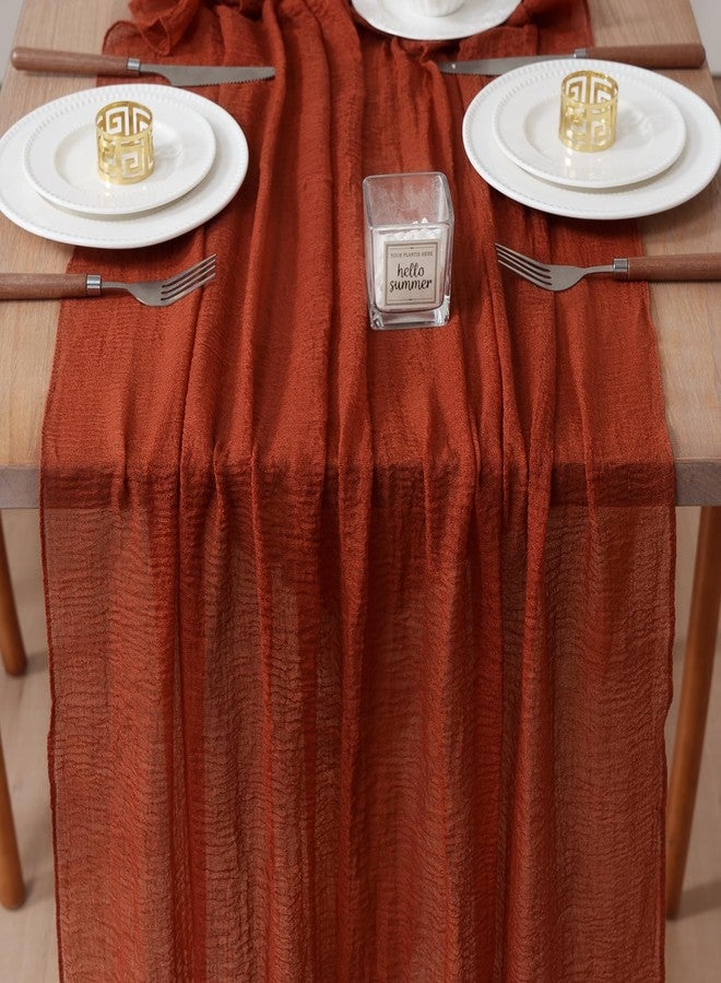 RRBXIA 1Pcs Cheesecloth Fall Thanksgiving Table Runner Terracotta 10FT Boho Gauze Cheese Cloth Table Runners 120 Inches Long Rustic Sheer for Centerpiece Home Party Christmas Wedding Baby Shower Spring Decor - Image 1