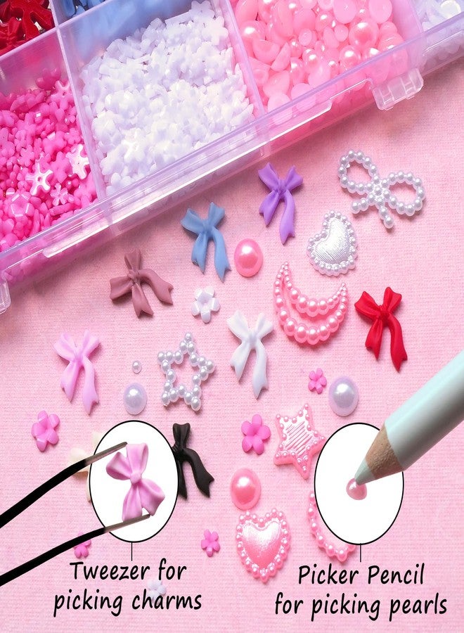 Lifextol 1000pc Pink Bow Nail Charms and Gems 3D Flower Nail Charms for Nails Design Press on Nails Art Charms, Resin Junk Case Charms Bulk Acrylic Pearl Nail Charms Heart for Fake Nails Supplies-D - Image 2