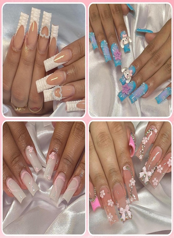 Lifextol 1000pc Pink Bow Nail Charms and Gems 3D Flower Nail Charms for Nails Design Press on Nails Art Charms, Resin Junk Case Charms Bulk Acrylic Pearl Nail Charms Heart for Fake Nails Supplies-D - Image 5