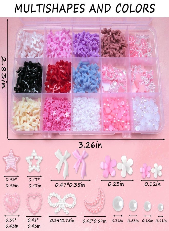 Lifextol 1000pc Pink Bow Nail Charms and Gems 3D Flower Nail Charms for Nails Design Press on Nails Art Charms, Resin Junk Case Charms Bulk Acrylic Pearl Nail Charms Heart for Fake Nails Supplies-D - Image 3