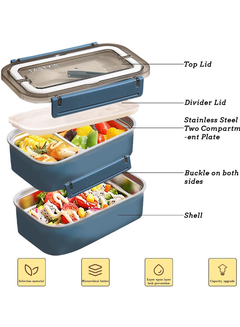 Rock Pow Stainless Steel Lunch Box - Insulated Bento Box Multifunctional Containers Food Containers with 2 Compartments,Tableware, Nylon insulation bag (1.6L Blue)  - Image 3