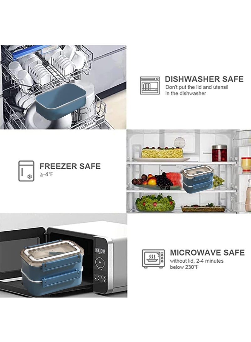 Rock Pow Stainless Steel Lunch Box - Insulated Bento Box Multifunctional Containers Food Containers with 2 Compartments,Tableware, Nylon insulation bag (1.6L Blue)  - Image 5