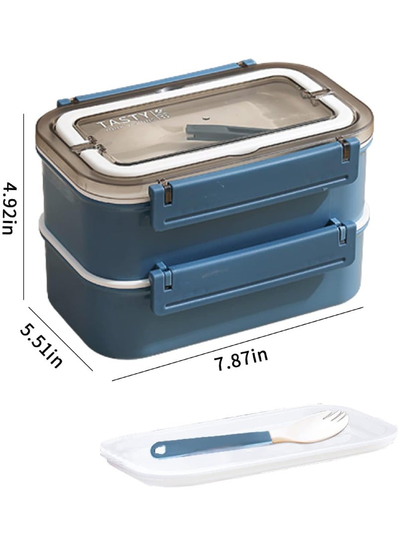 Rock Pow Stainless Steel Lunch Box - Insulated Bento Box Multifunctional Containers Food Containers with 2 Compartments,Tableware, Nylon insulation bag (1.6L Blue)  - Image 2