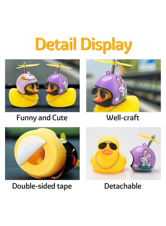 wonuu Rubber Duck Toy Car Ornaments Yellow Duck Car Dashboard Decorations Cool Glasses Duck With Propeller Helmet (Purple Rabbityellow) - Image 3