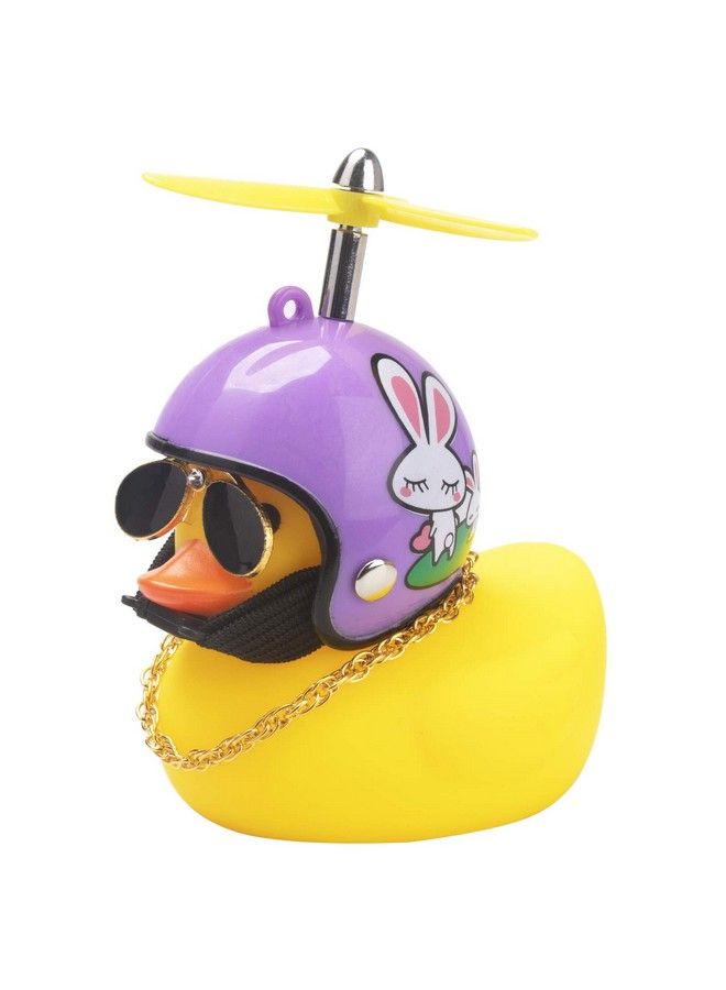 wonuu Rubber Duck Toy Car Ornaments Yellow Duck Car Dashboard Decorations Cool Glasses Duck With Propeller Helmet (Purple Rabbityellow) - Image 2