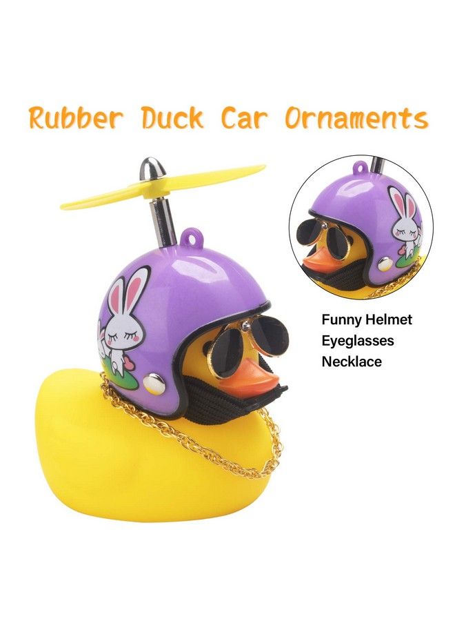 wonuu Rubber Duck Toy Car Ornaments Yellow Duck Car Dashboard Decorations Cool Glasses Duck With Propeller Helmet (Purple Rabbityellow) - Image 5