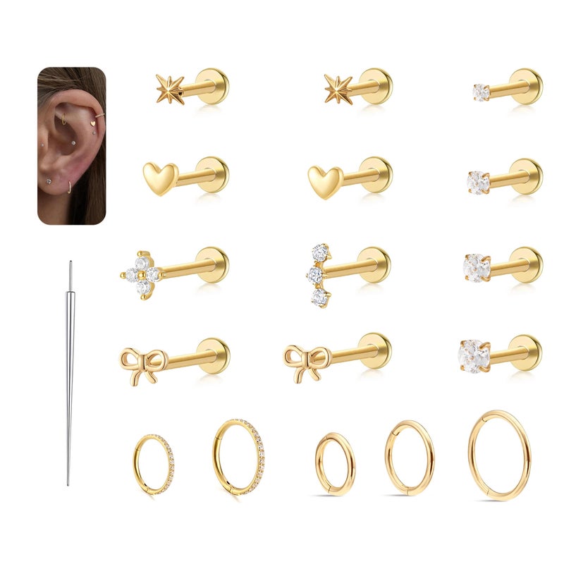NONTAI Flat Back Earrings Tiny Helix Tragus Piercing 16G Cartilage Hoop Earrings Rook Nose Piercing Jewelry - Image 1