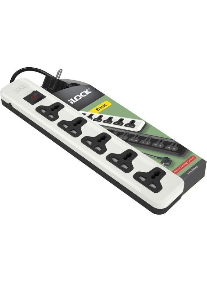 آي لوك مشترك كهرباء يونيفرسال 5 منافذ متعددة الاستخدام - مزود بمفتاح أمان للحماية من التحميل الزائد - من شركة iLok بجودة عالية واعتمادية ممتازة - تصميم عملي مناسب للاستخدام المنزلي والمكتبي - لون أبيض أنيق يتحمّل تشغيل مختلف الأجهزة الكهربائية - Image 1